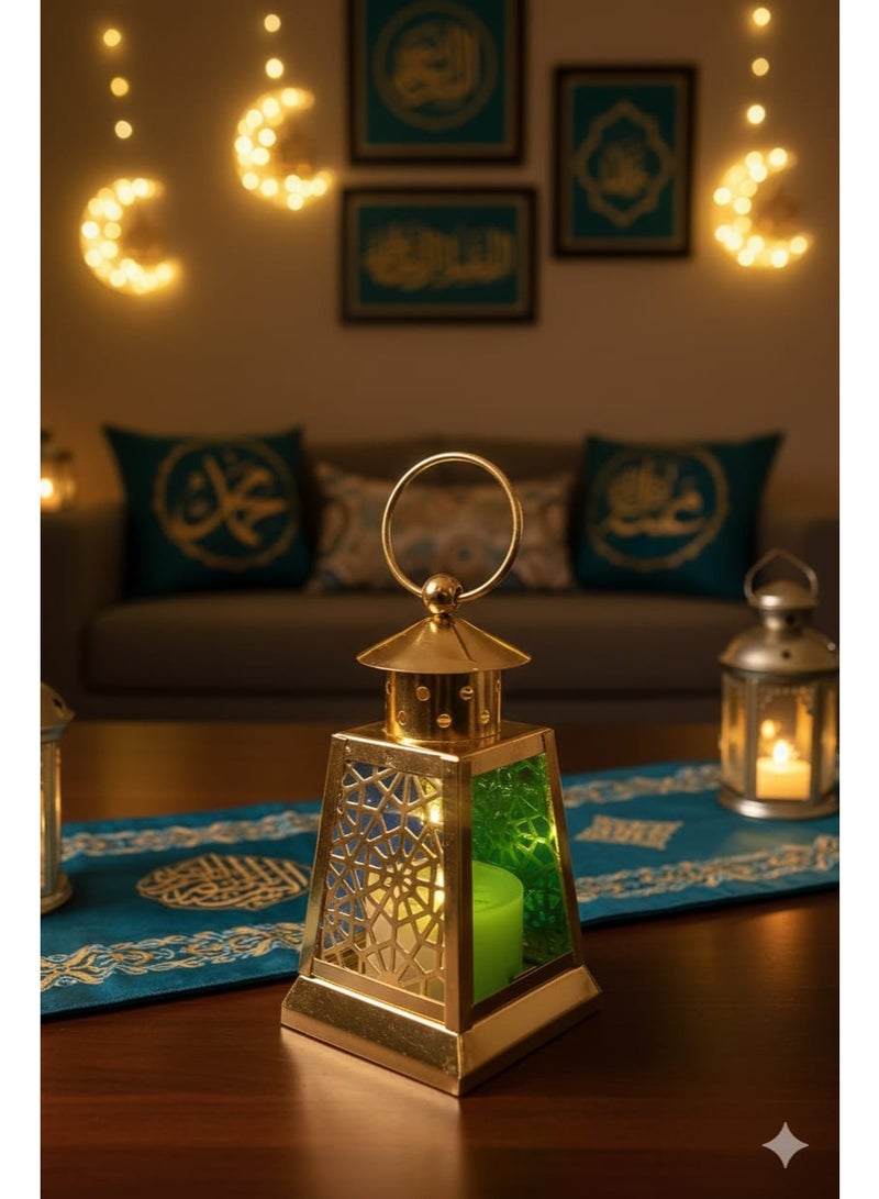 Ramadan lantern, metal and glass, with a hanging loop and LED light, 14 cm. - Image 1